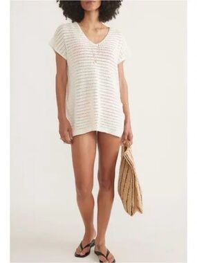 Marine Layer bay open stitch White Crochet V‑Neck Swim Coverup m